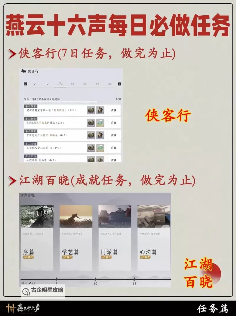 《燕云十六声》每日必做内容整理图1